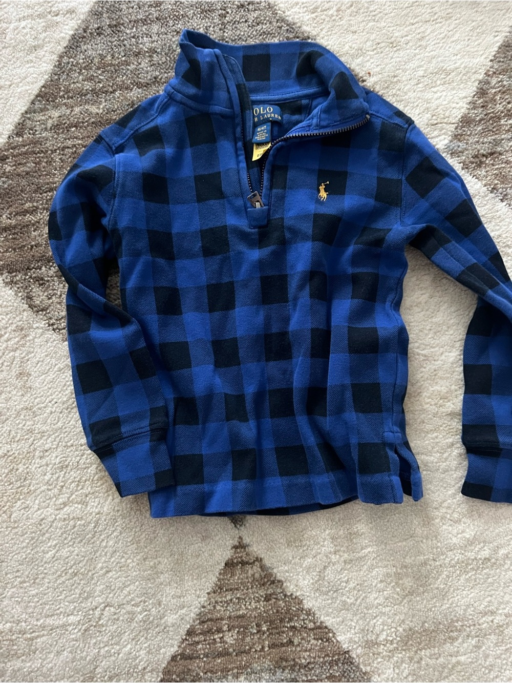 Ralph Lauren Blue & Black Buffalo Check Half-Zip Pullover - Kids